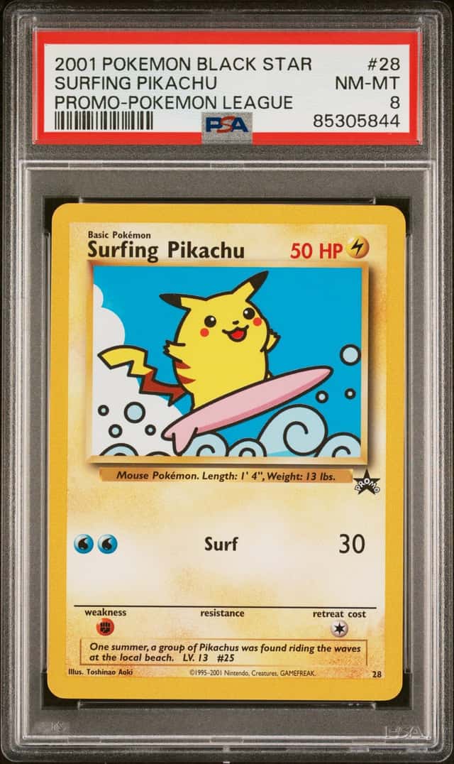 Pokémon TCG 2001 Black Star Promo #28 Surfing Pikachu PSA 8 English