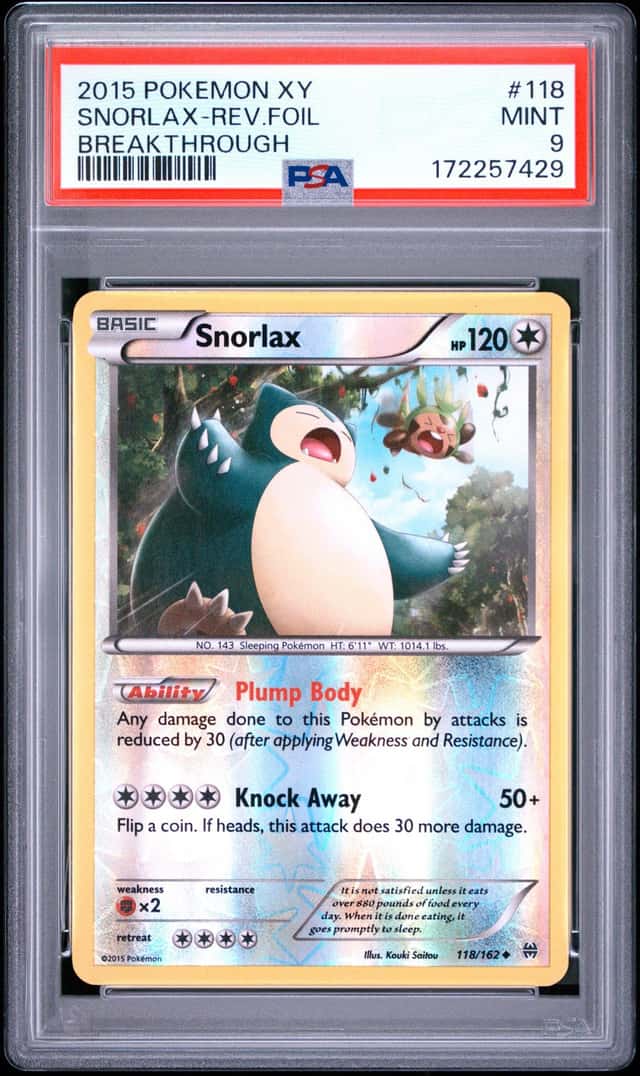 2015 Pokemon Xy Breakthrough #118 Snorlax-Rev.Foil Breakthrough PSA 9