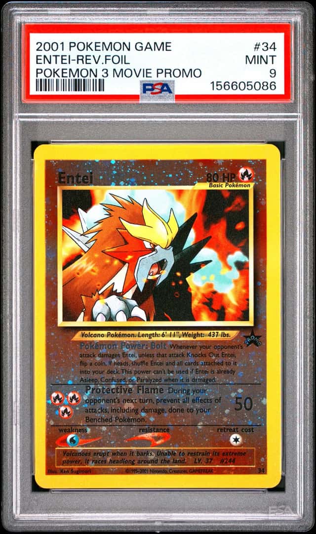 2001 POKEMON GAME MOVIE POKEMON 3 MOVIE PROMO #34 ENTEI-REVERSE FOIL PSA 9