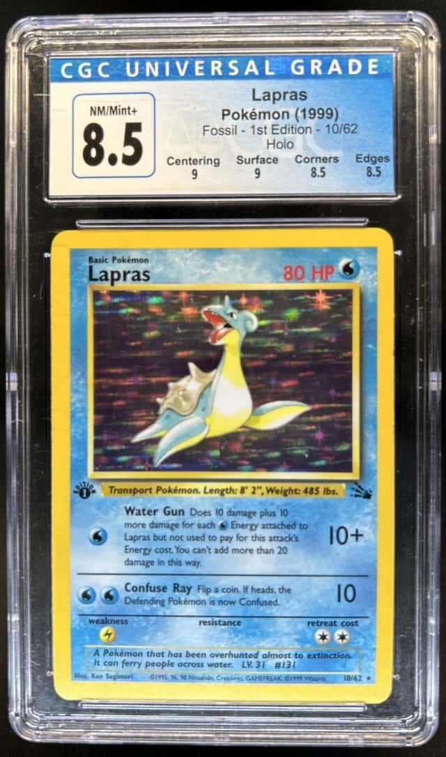 1999 Pokemon Fossil 1st Edition Lapras Rare Holo #10/62 CGC 8.5