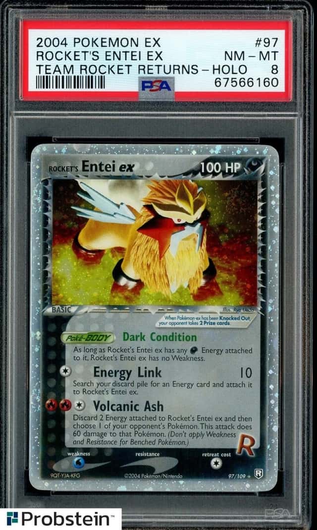 2004 POKEMON EX TEAM ROCKET RETURNS #97 ROCKET'S ENTEI EX HOLO PSA 8