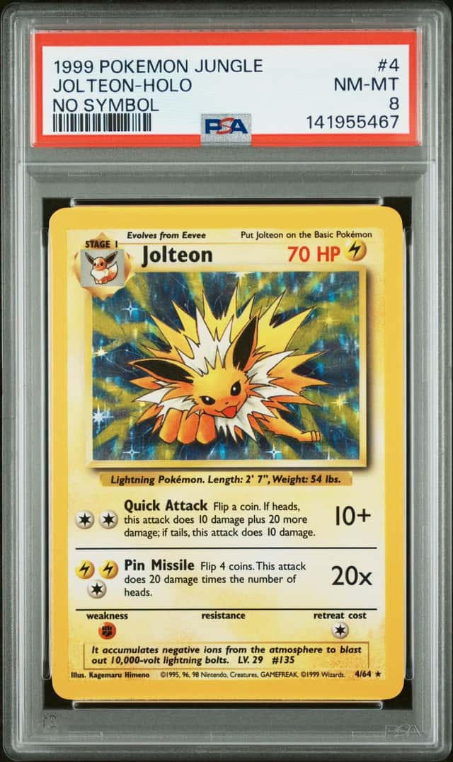 JOLTEON 1999 POKEMON JUNGLE NO SYMBOL HOLO #4 PSA 8 NM-MT