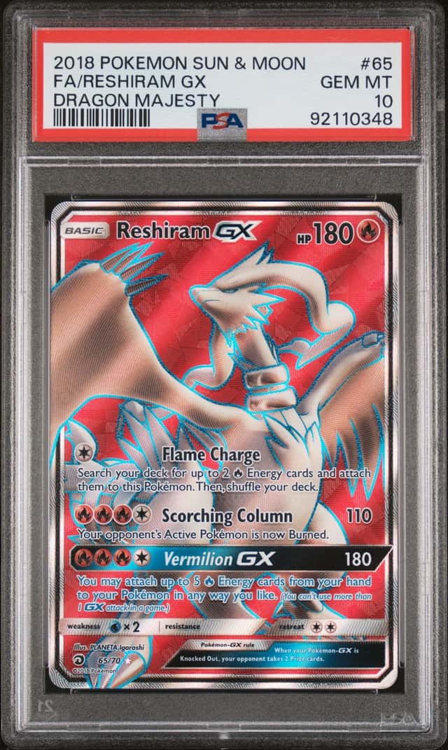 2018 Pokemon Sun & Moon Dragon Majesty #65 FA Reshiram Gx PSA 10 GEM MINT
