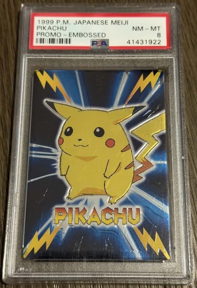 1999 PIKACHU EMBOSSED MEIJI PROMO POKEMON JAPANESE PSA 8 RARE