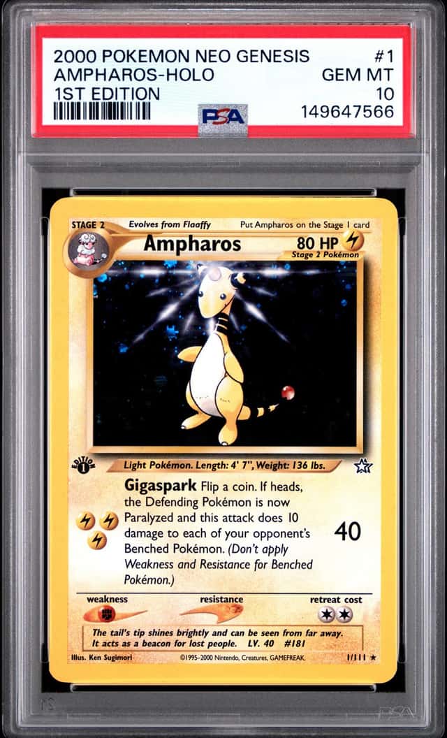 POKEMON AMPHAROS-HOLO 2000 NEO GENESIS 1ST EDITION #1 PSA 10 