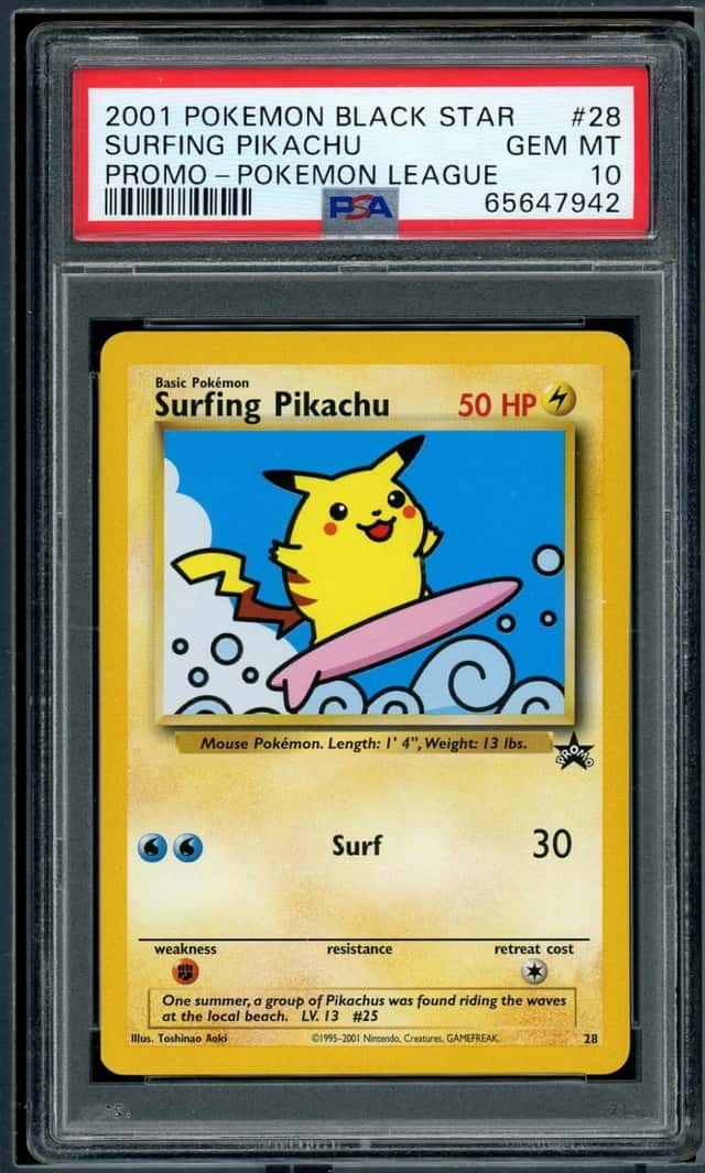 POKEMON SURFING PIKACHU 2001 WIZARDS OF THE COAST BLACK STAR PROMOS #28 PSA 10