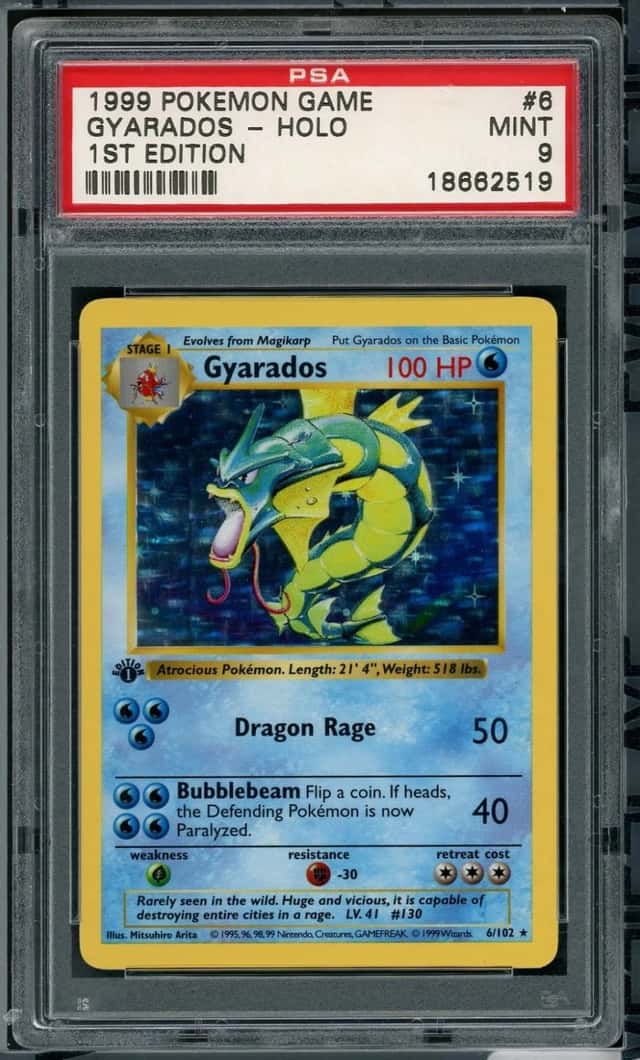 1999 POKEMON BASE SET SHADOWLESS GYARADOS-HOLO 1ST EDITION #6 PSA 9