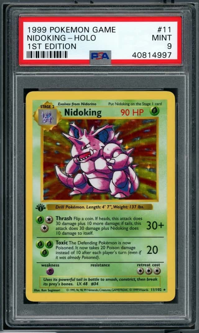 1999 POKEMON BASE SET SHADOWLESS NIDOKING-HOLO 1ST EDITION #11 PSA 9
