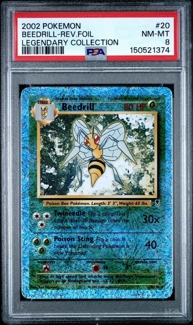 2002 POKEMON LEGENDARY COLLECTION #20 BEEDRILL-REVERSE FOIL PSA 8