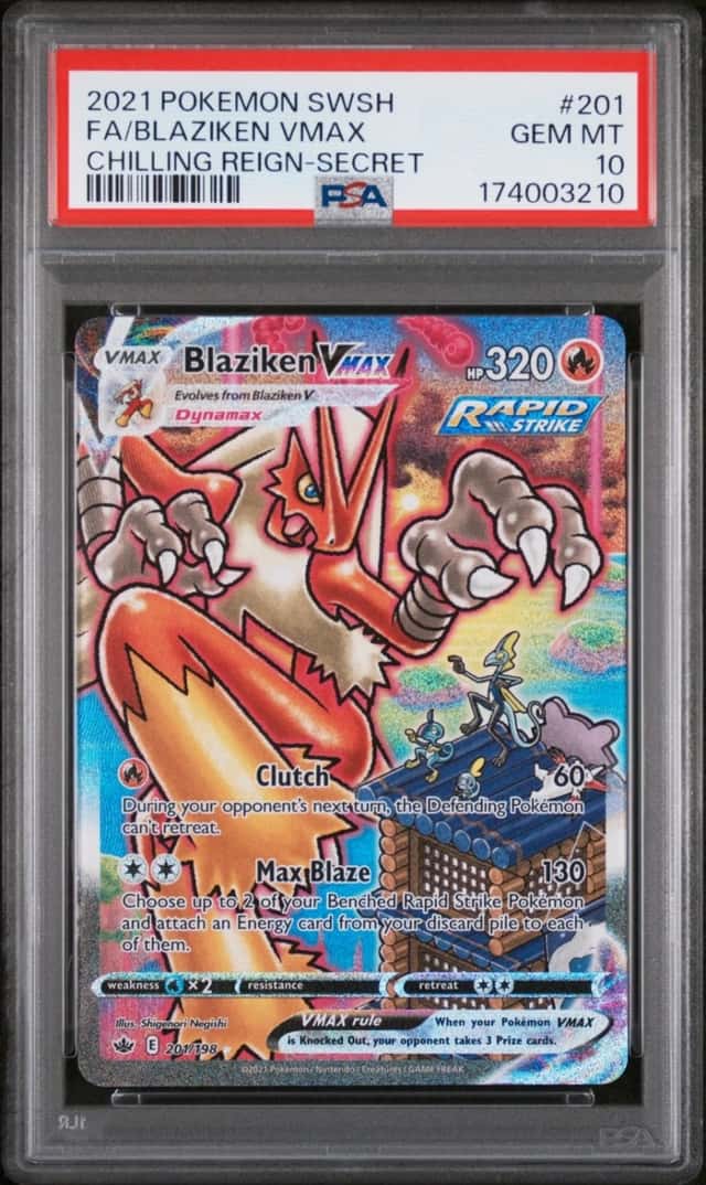 2021 POKEMON SWORD & SHIELD CHILLING REIGN SECRET FULL ART/BLAZIKEN VMAX PSA 10