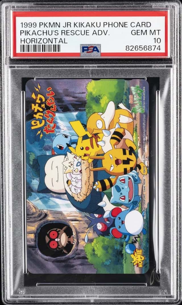 1999 POKEMON CENTER PHONE CARD HORIZONTAL PIKACHU'S RESCUE ADVENTURE PSA 10