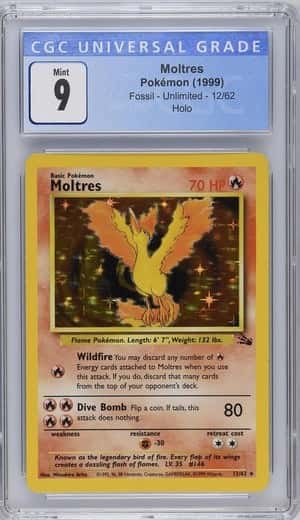 MOLTRES POKÉMON 1999 TCG FOSSIL - UNLIMITED HOLO #12/62 MOLTRES CGC MINT 9. 9181