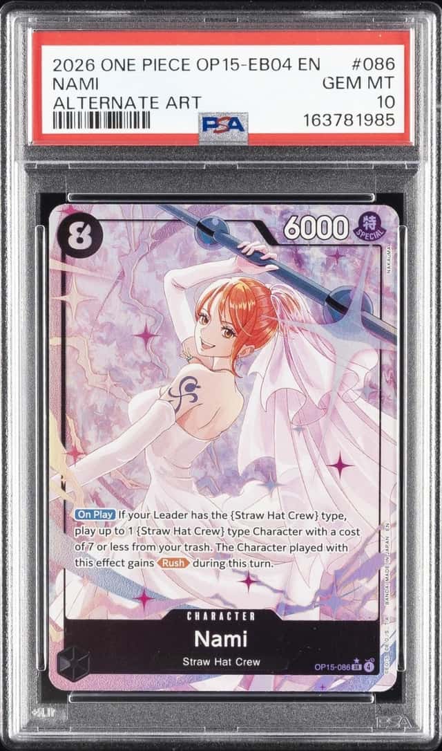 2026 ONE PIECE OP15-EB04-ADVENTURE ON KAMI'S ISLAND ALTERNATE ART NAMI PSA 10