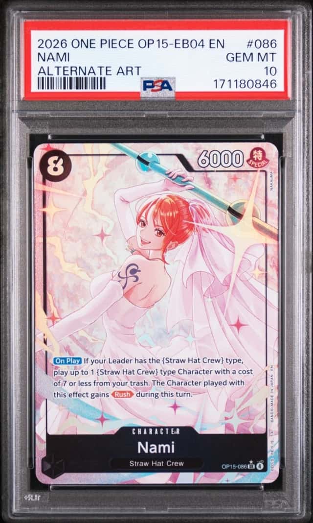 2026 ONE PIECE OP15-EB04-ADVENTURE ON KAMI'S ISLAND ALTERNATE ART NAMI PSA 10