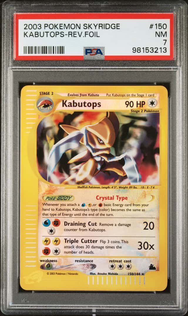 2003 Pokemon Skyridge Reverse Holo Crystal Kabutops #150 PSA 7 NRMT