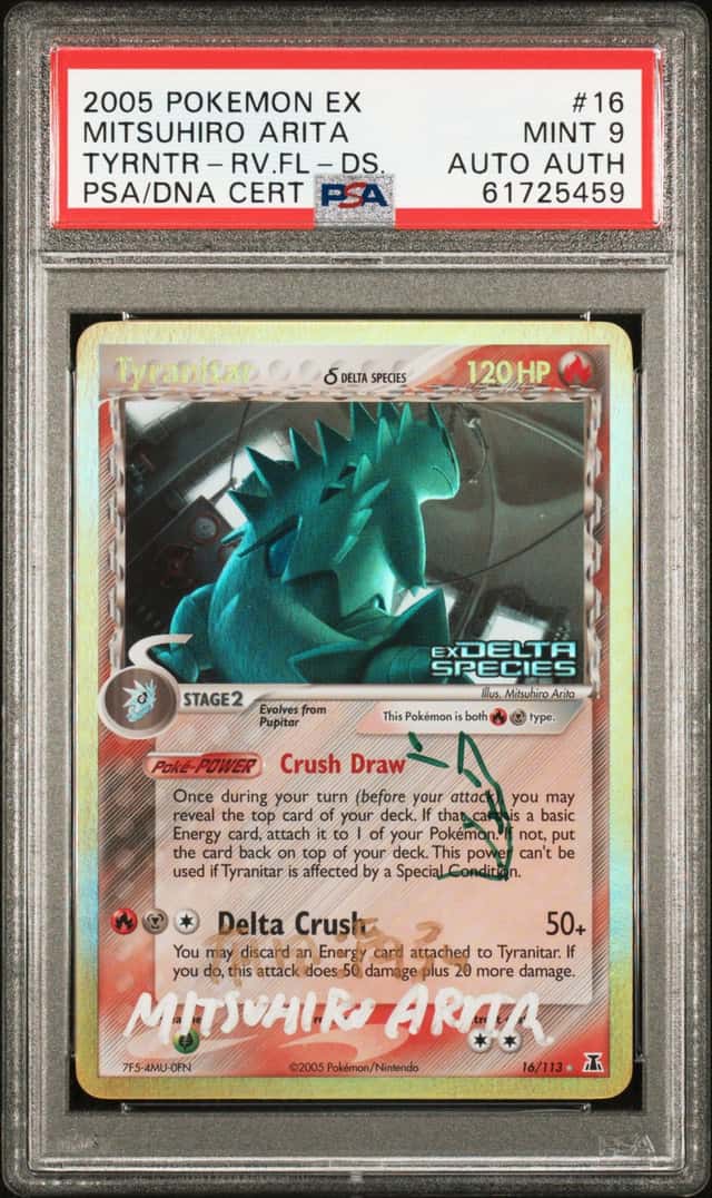 2005 Pokemon Ex Delta Species Reverse Holo Tyranitar Mitsuhiro Arita AUTO #16 PSA 9 MINT