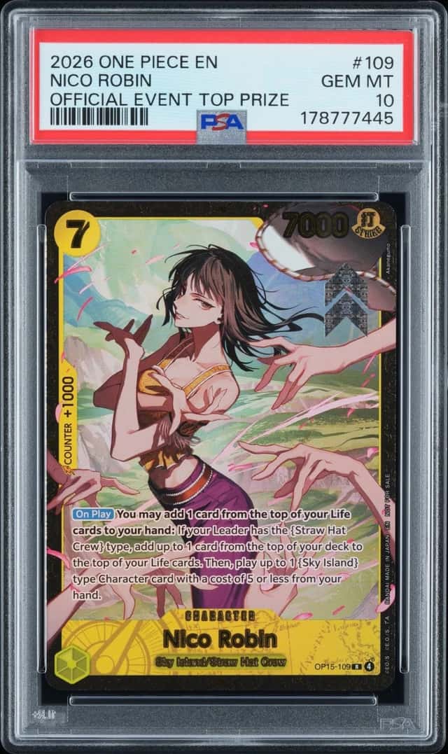 2026 ONE PIECE PROMOS OFFICIAL EVENT TOP PRIZE #109 NICO ROBIN PSA 10