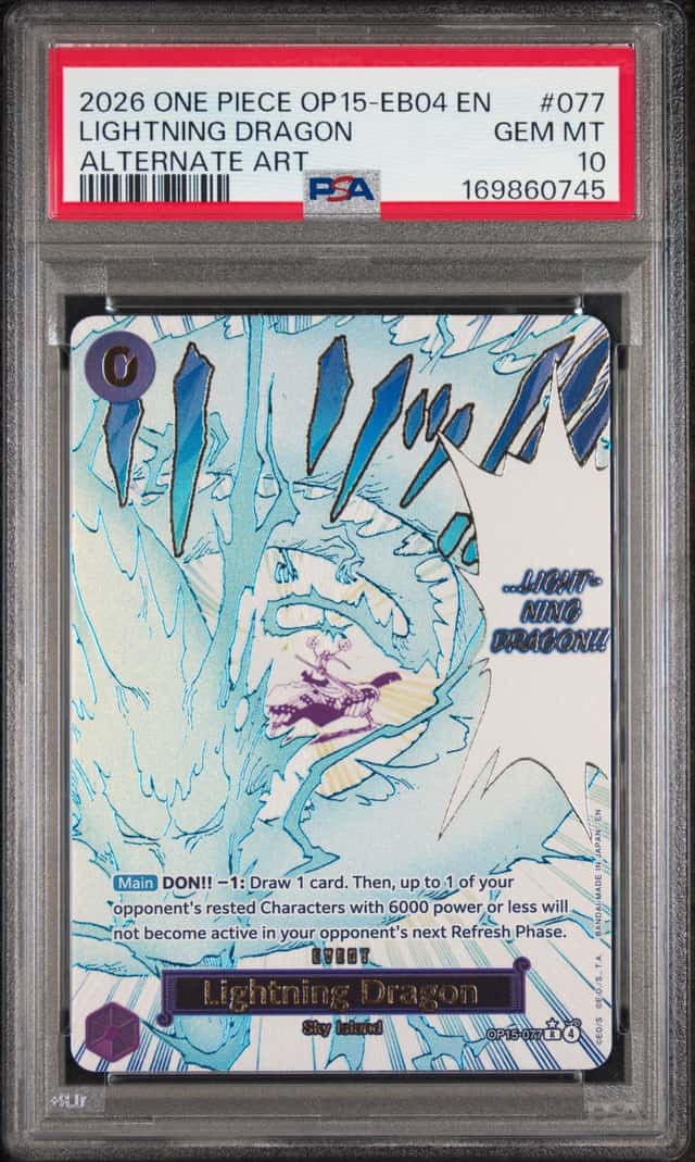 2026 ONE PIECE OP15-EB04 KAMI'S ISLAND ALT ART #077 LIGHTNING DRAGON PSA 10