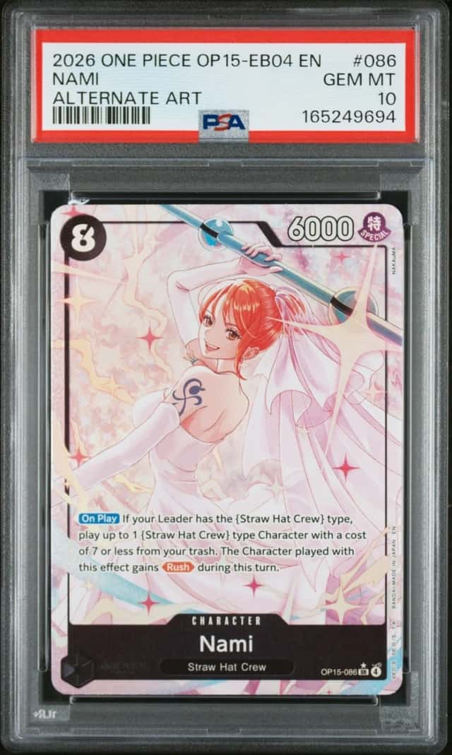 2026 ONE PIECE OP15-EB04-ADVENTURE ON KAMI'S ISLAND ALTERNATE ART NAMI PSA 10