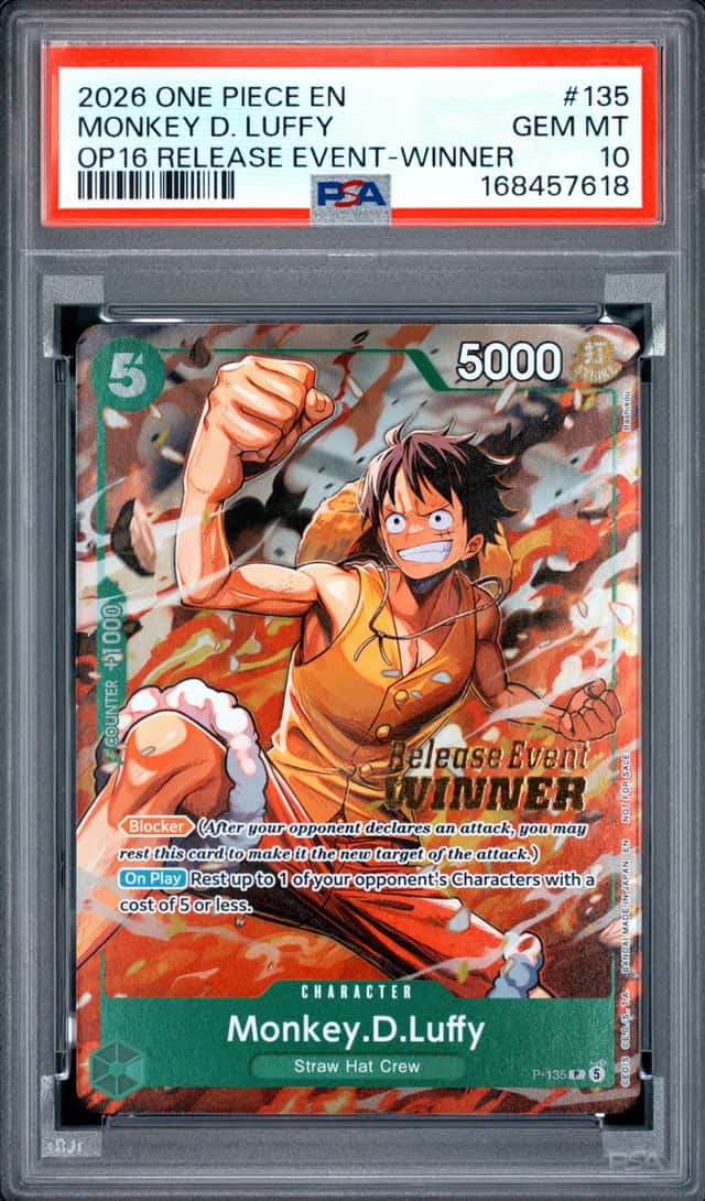 2026 ONE PIECE PROMO TIME OF BATTLE RELEASE EVENT #135 MONKEY D. LUFFY PSA 10