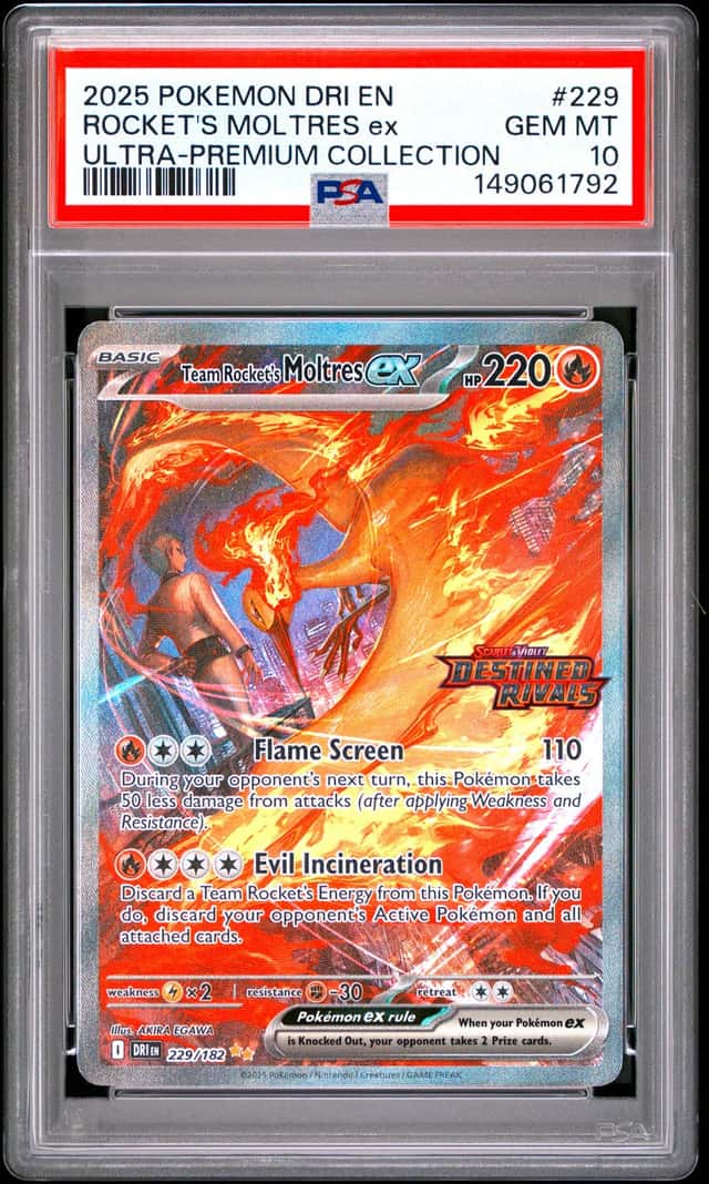 PSA 10 TEAM ROCKET'S MOLTRES ex 229/182 | UPC Full Art Pokemon Card
