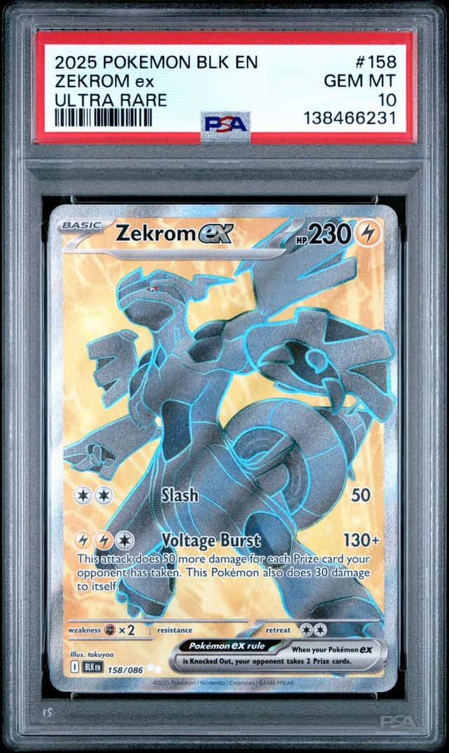 2025 POKEMON BLACK BOLT #158/086 ZEKROM EX FULL ART ULTRA RARE PSA 10