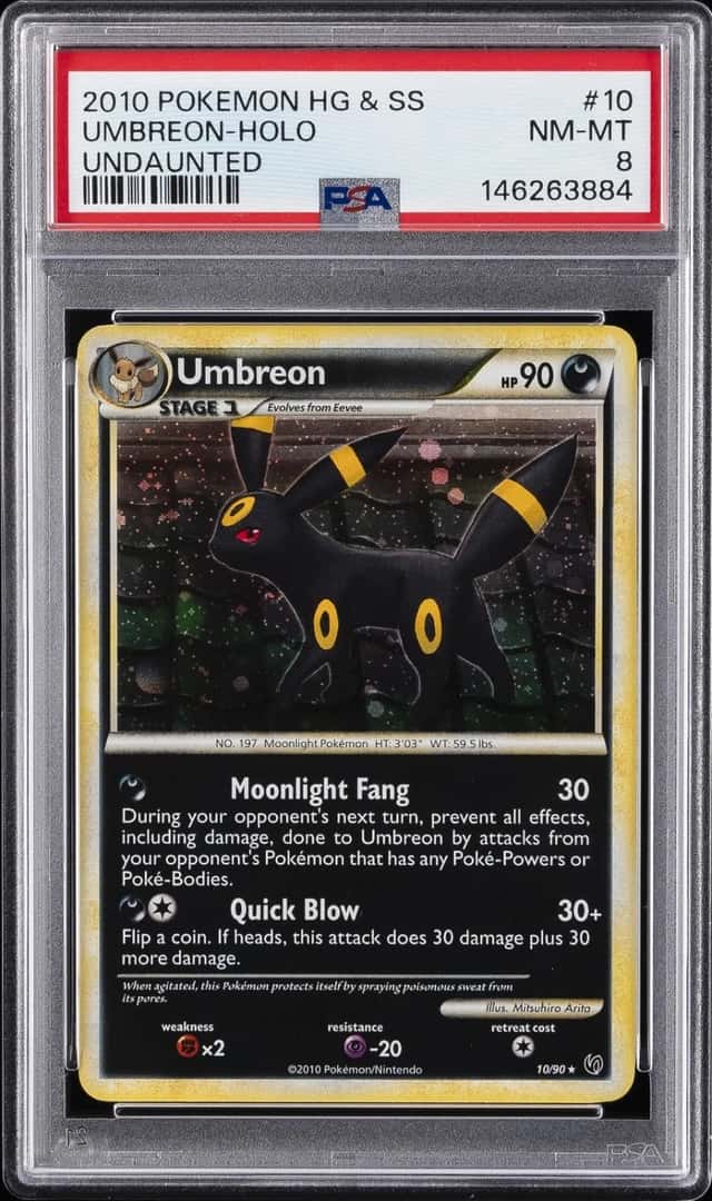 2010 POKEMON HEARTGOLD & SOULSILVER UNDAUNTED #10 UMBREON-HOLO PSA 8