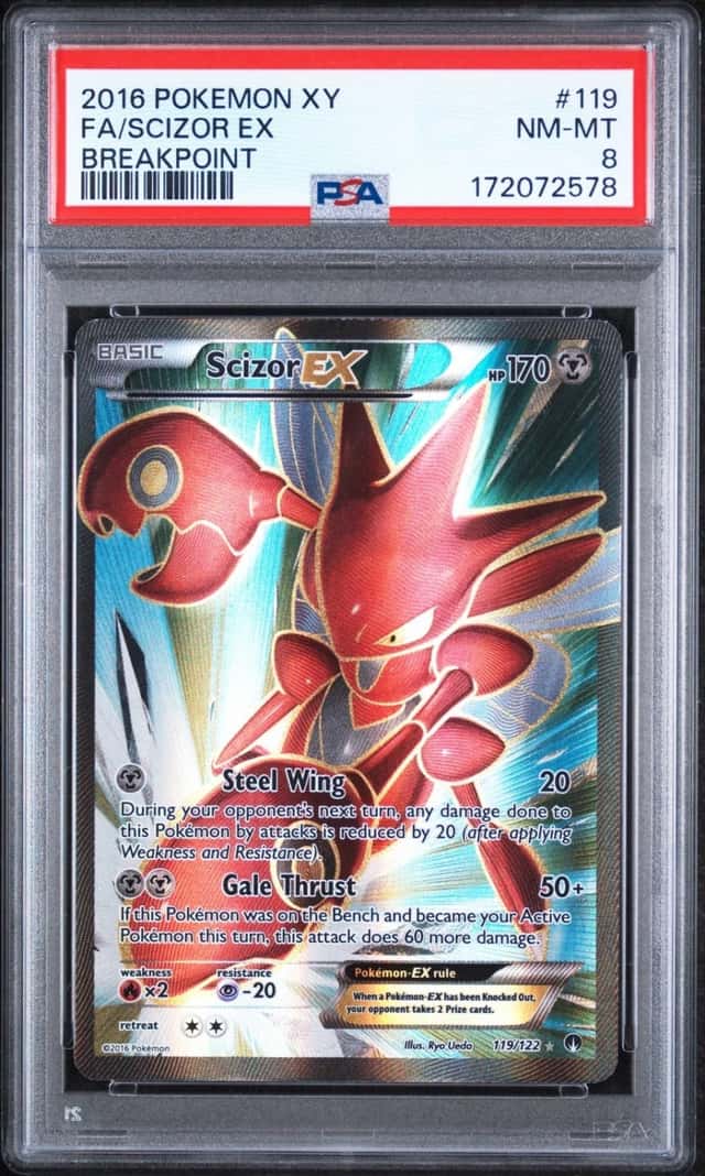 2016 POKEMON XY BREAKPOINT #119 FULL ART/SCIZOR EX PSA 8