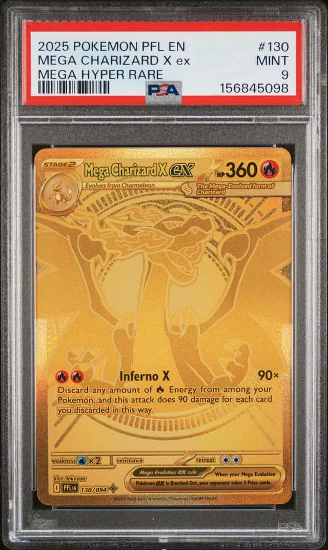 2025 POKEMON PFL MEGA CHARIZARD X EX MEGA HYPER RARE PSA 9 #130