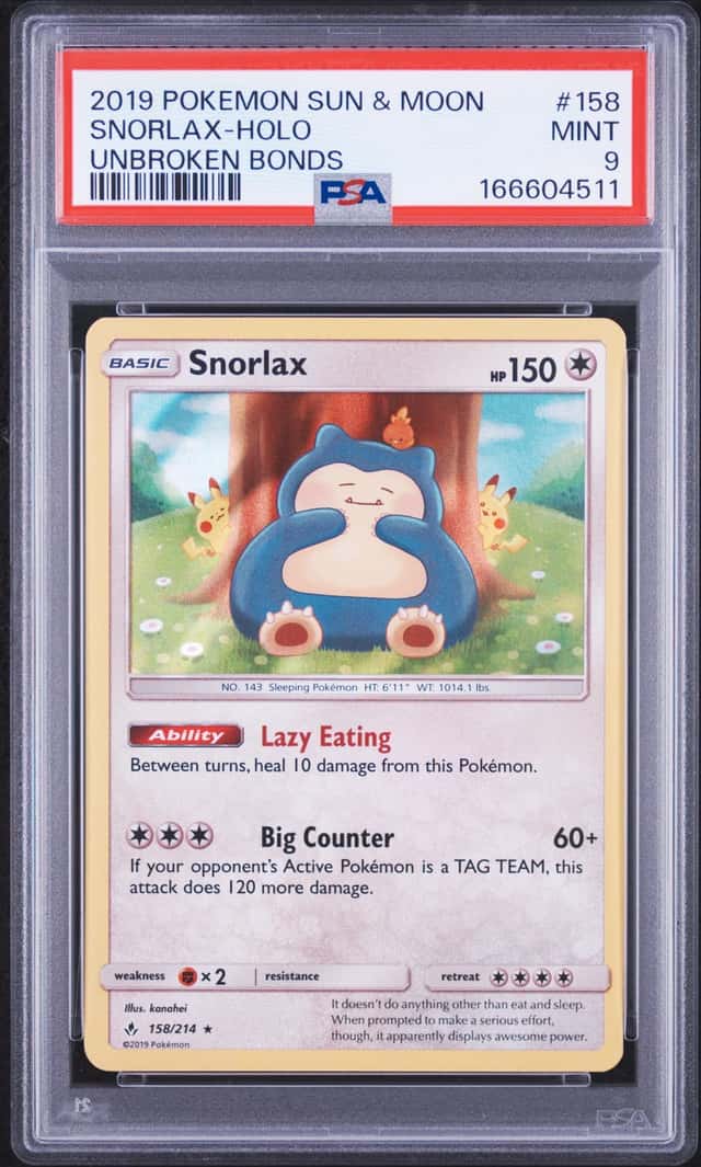 2019 Pokemon Sun and Moon Unbroken Bonds Holo Snorlax #158
