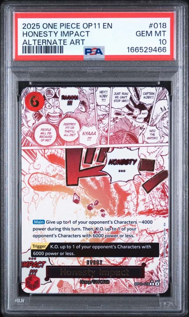 2025 ONE PIECE OP11-A FIST OF DIVINE SPEED ALTERNATE ART HONESTY IMPACT PSA 10