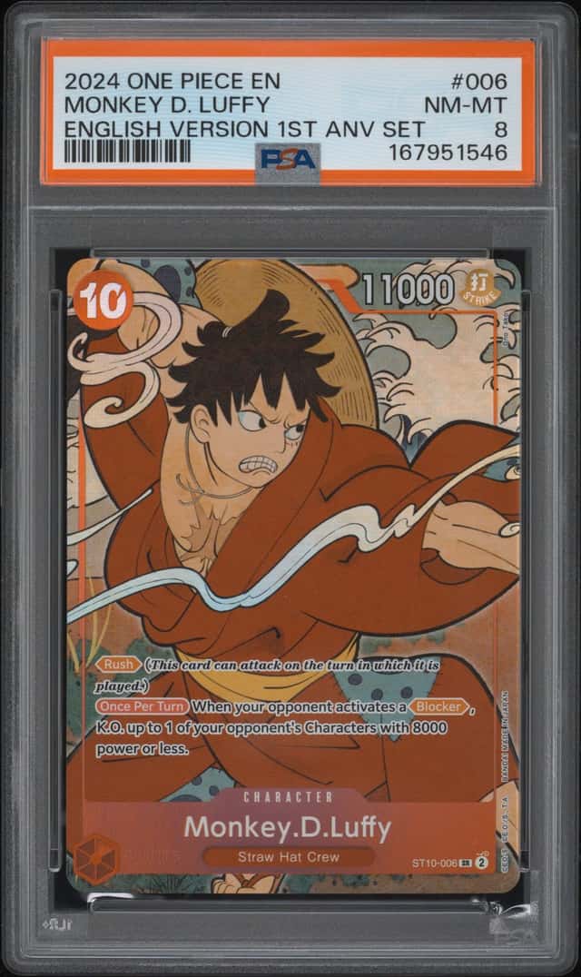 2024 ONE PIECE ENGLISH VERSION 1ST ANNIVERSARY SET #006 MONKEY D. LUFFY PSA 8