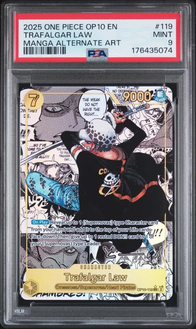 2025 ONE PIECE OP10-ROYAL BLOOD MANGA ALTERNATE ART #119 TRAFALGAR LAW PSA 9