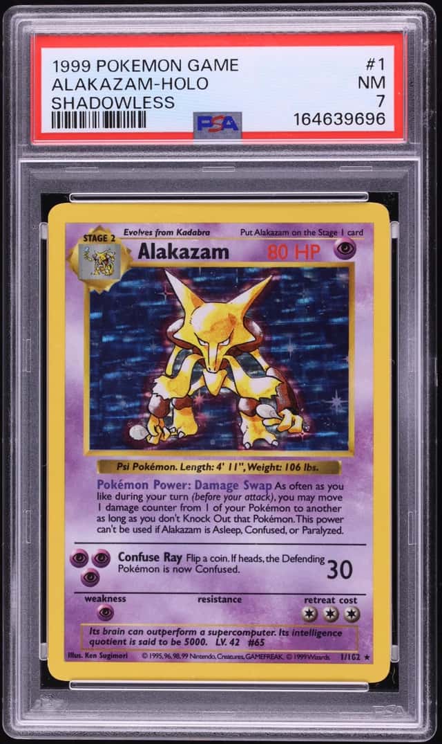 1999 Pokemon Base Set Shadowless Holo Alakazam #1 PSA 7 NRMT