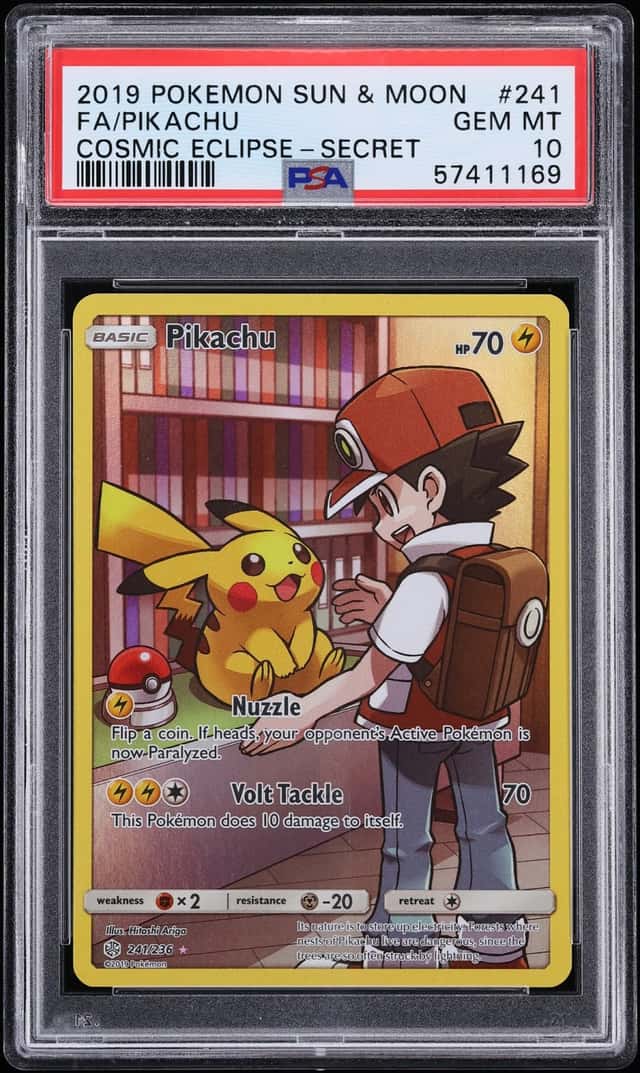 2019 Pokemon Sun & Moon Cosmic Eclipse Full Art Pikachu #241 PSA 10 GEM MINT