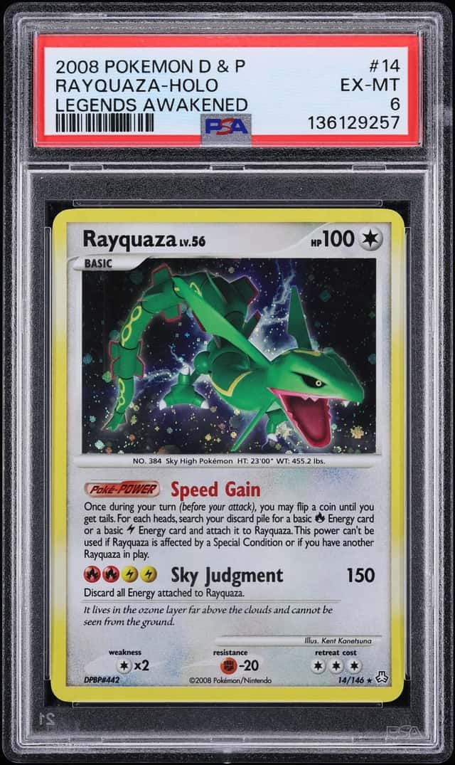 2008 Pokemon Diamond & Pearl Legends Awakened Holo Rayquaza #14 PSA 6 EXMT