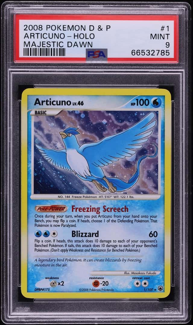2008 Pokemon Diamond & Pearl Majestic Dawn Holo Articuno #1 PSA 9 MINT
