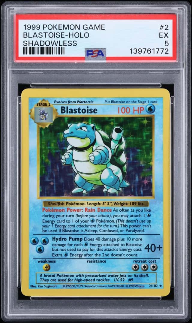 1999 Pokemon Base Set Shadowless Holo Blastoise #2 PSA 5 EX
