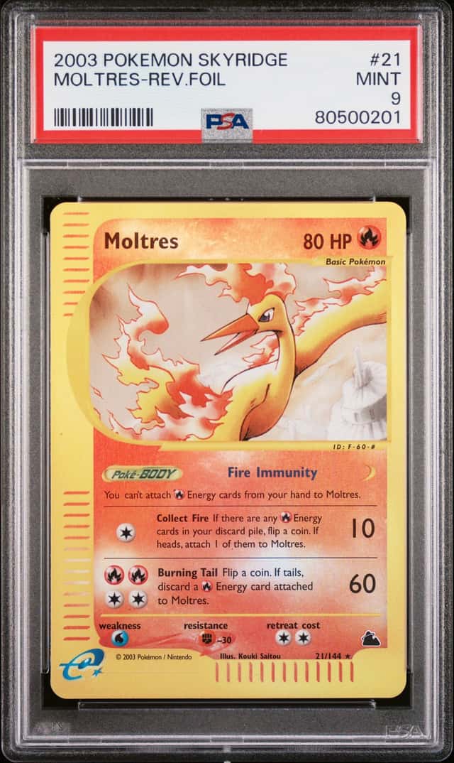 2003 Pokemon Skyridge Reverse Holo Moltres #21 PSA 9 MINT