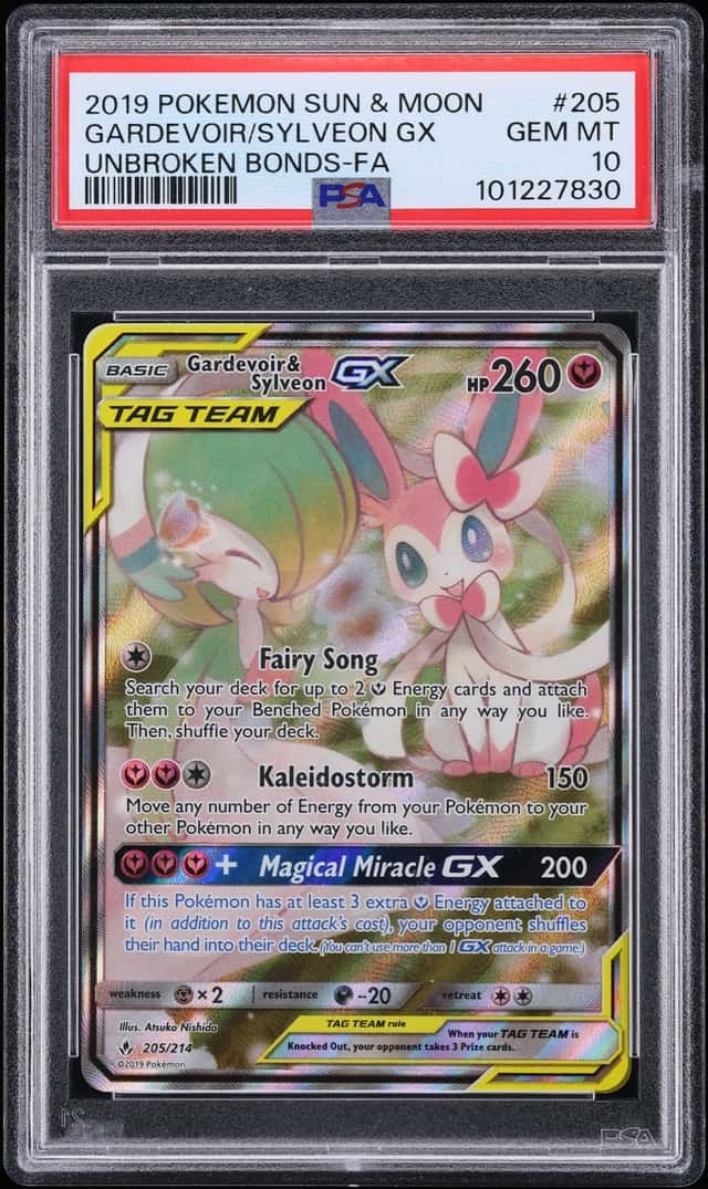 2019 Pokemon Sun & Moon Unbroken Bonds Alt Art Gardevoir & Sylveon GX #205 PSA 10 GEM MINT