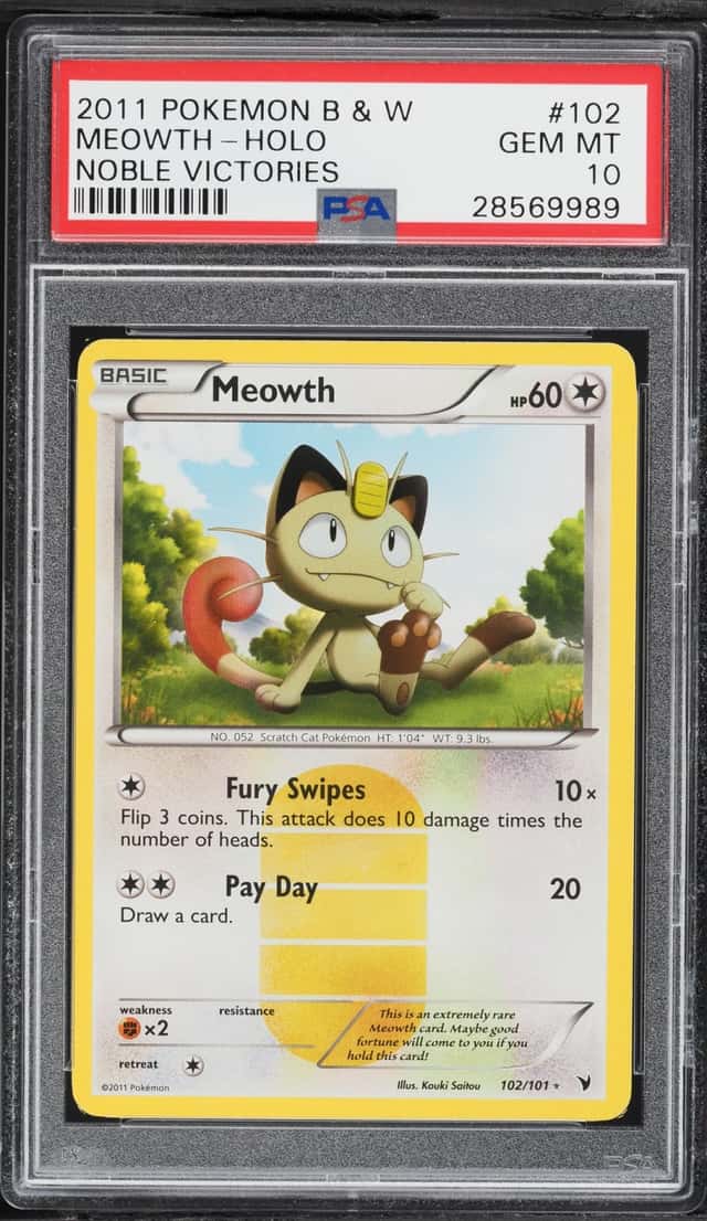 2011 Pokemon Black & White Noble Victories Holo Meowth #102 PSA 10 GEM MINT