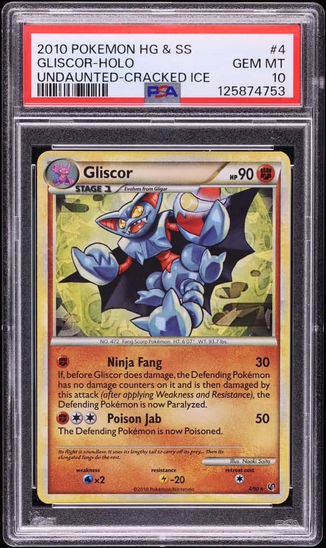 2010 Pokemon HeartGold & SoulSilver Undaunted Cracked Ice Holo Gliscor #4 PSA 10 GEM MINT