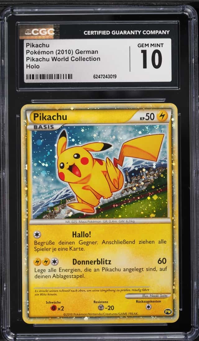 2010 Pokemon German HeartGold & SoulSilver Pikachu World Collection Holo Pikachu CGC 10 GEM