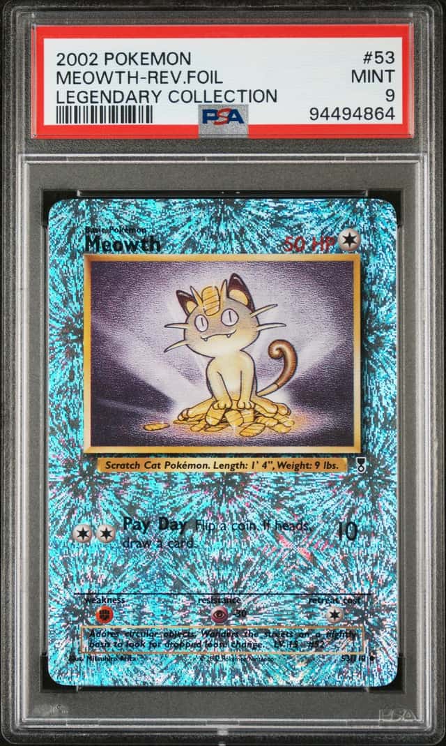 2002 Pokemon Legendary Collection Reverse Holo Meowth #53 PSA 9 MINT