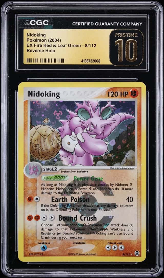 2004 Pokemon EX Fire Red & Leaf Green Reverse Holo Nidoking #8 CGC 10 PRISTINE