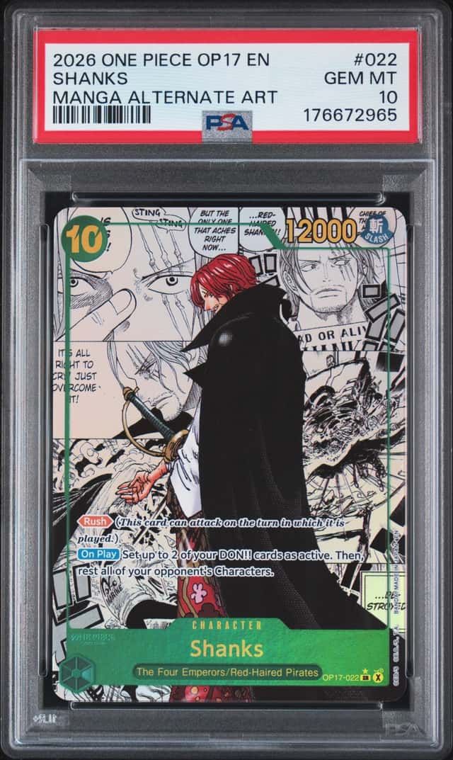 2026 ONE PIECE THE WORLD'S STRONGEST WARRIORS MANGA ALT ART #022 SHANKS PSA 10