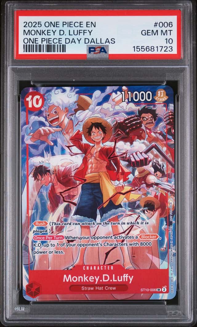 2025 One Piece Monkey D. Luffy One Piece Day Dallas Secret Rare #ST10-006 PSA 10