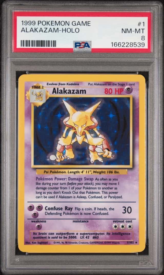 Pokemon Alakazam Holo Base SEt Unlimited 1/102 PSA 8