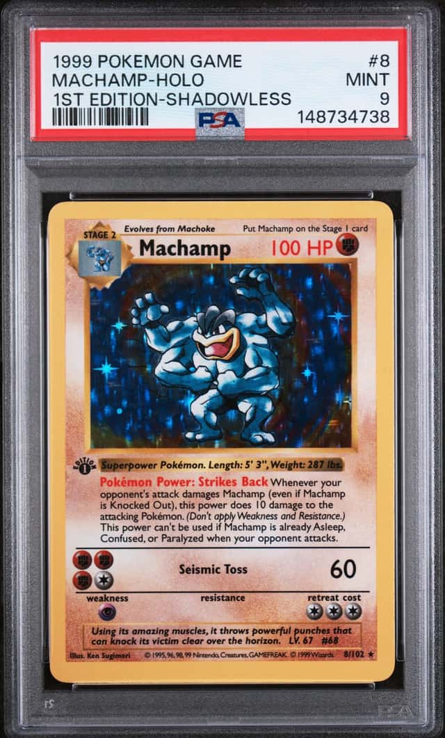 Pokemon 1999 Machamp 8/102 Holo 1st Edition Shadowless Base Set PSA 9