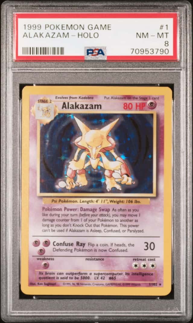 1999 Pokemon Base Set Alakazam Holo 1/102 PSA 8 NM-MT Unlimited Vintage WOTC